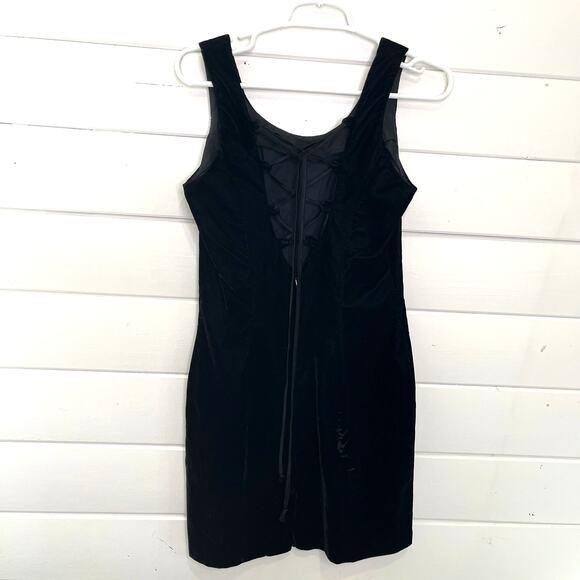 Vtg 90s Velvet Mini Bodycon Dress Sleeveless Lace Up Back Goth Dark Punk Short 5 - Picture 1 of 9